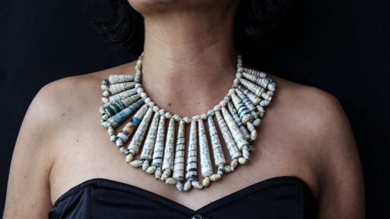 necklace made with paper beads