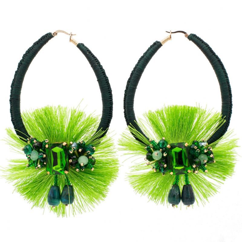 green woven earrings