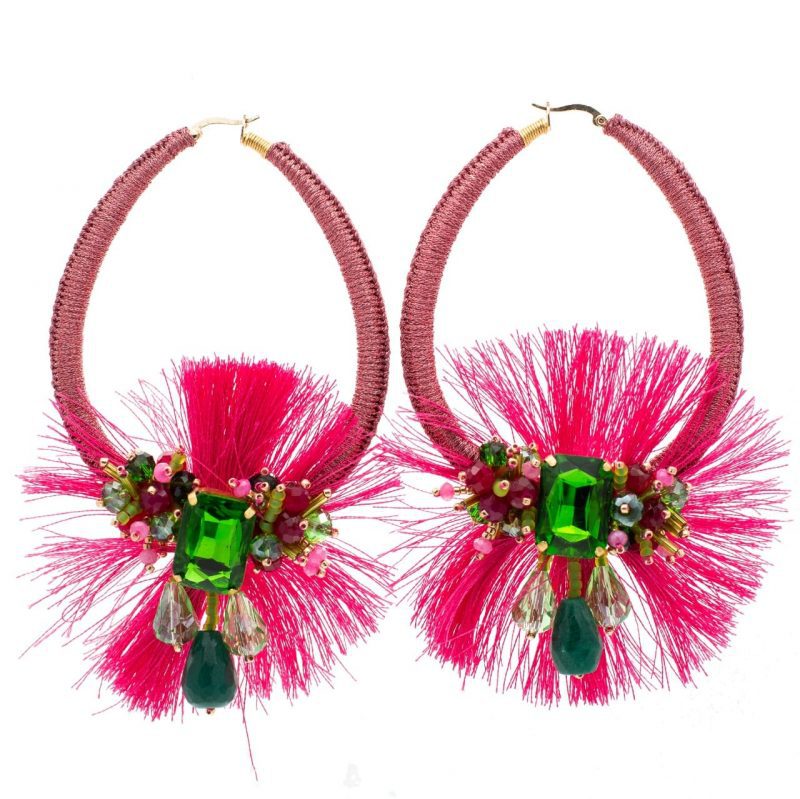 pink woven earrings